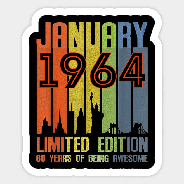 January 1964 60 Years Of Being Awesome Limited Edition Sticker by Vladis